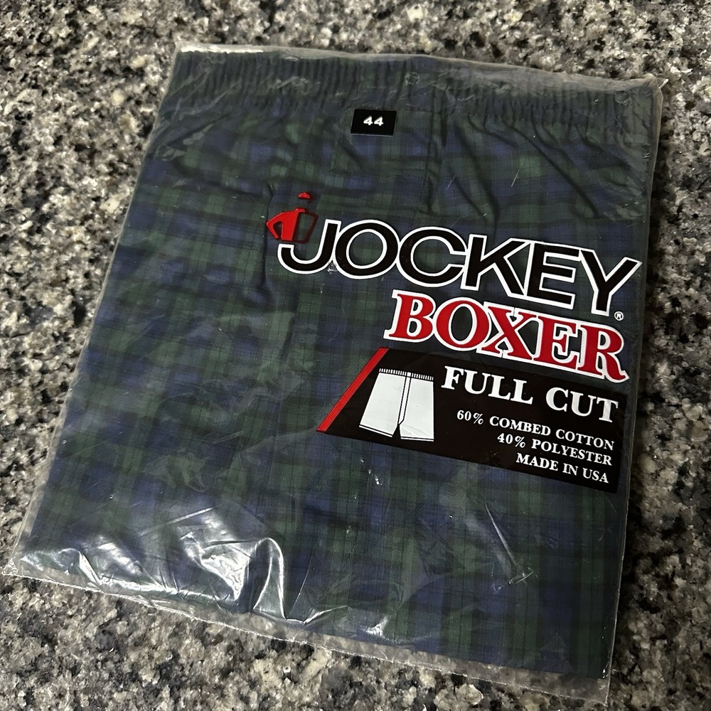Vintage 80s Jockey Plaid Boxer Shorts Mens 44 Full Cut Made in USA Deadstock NOS